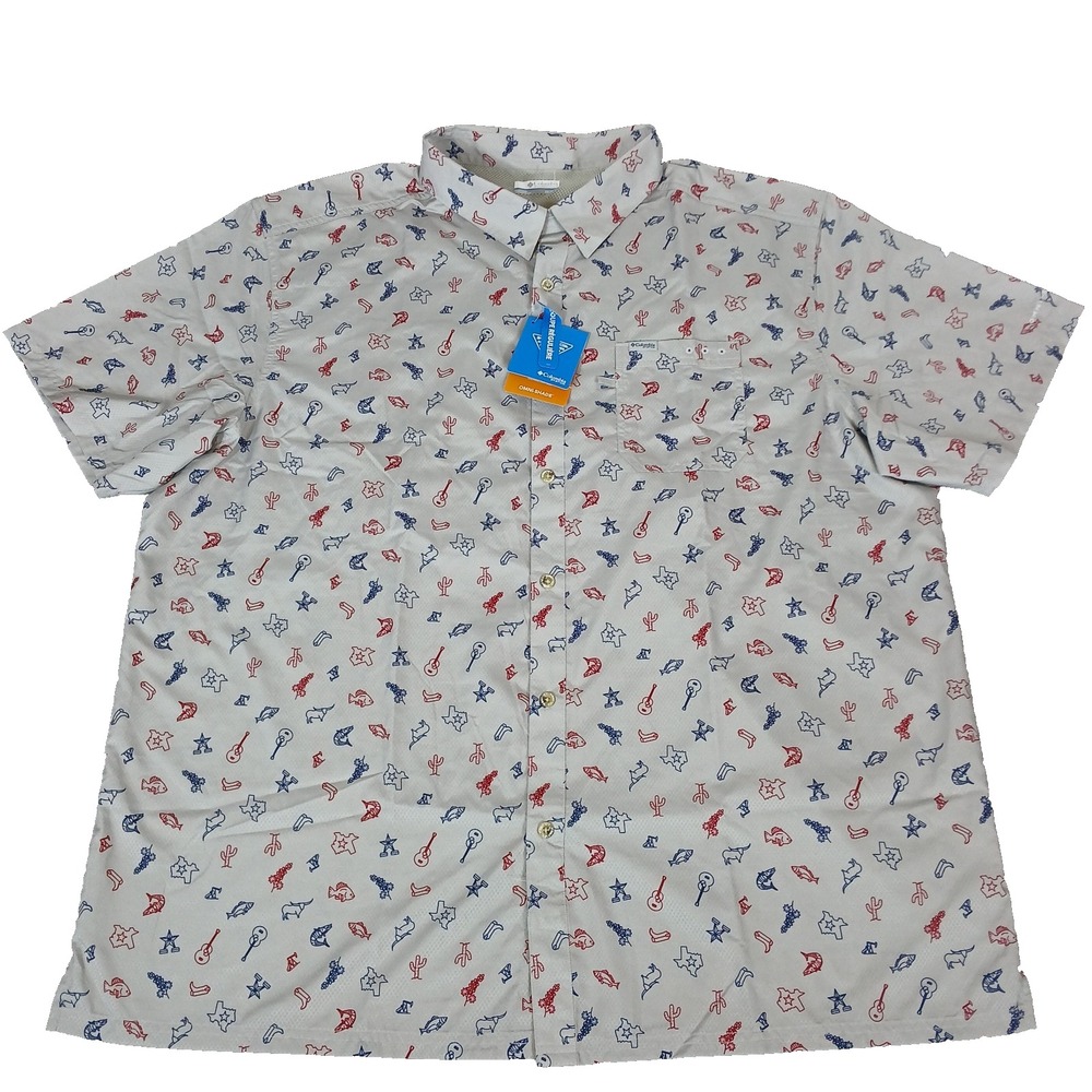 Columbia PFG Mens Super Slack Tide Camp Shirt Short Sleeve Gray Texas Icons 3X